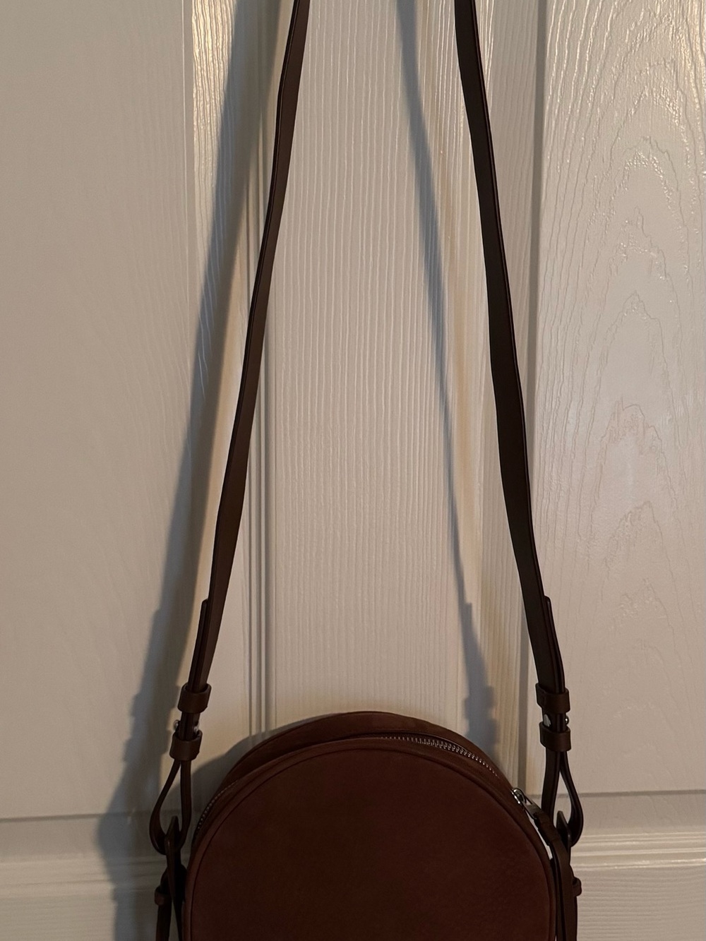 All Saints Round Brown Crossbody Bag - Pebbled New-buck Leather